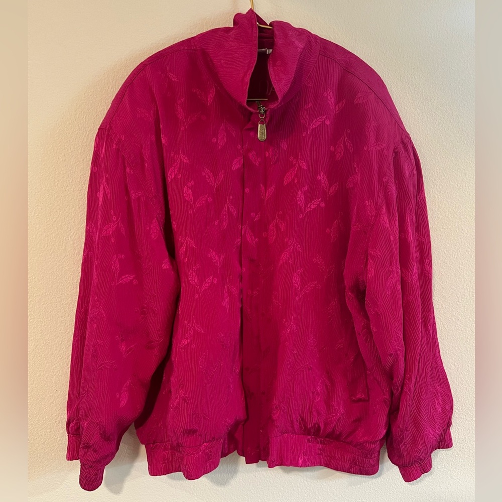 Vintage hot pink 100% silk bomber jacket